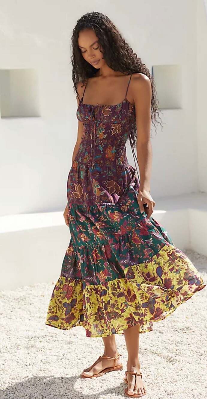 Anthropologie Josephine Smocked Drop-Waist Midi Dress